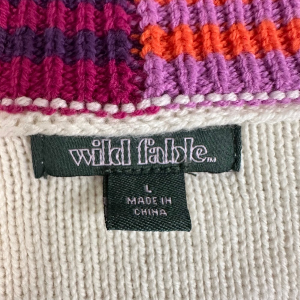 Wild Fable Cream Cable Knit Sweater Vest Colorblock Striped Trim V-Neck Large - Picture 4 of 6